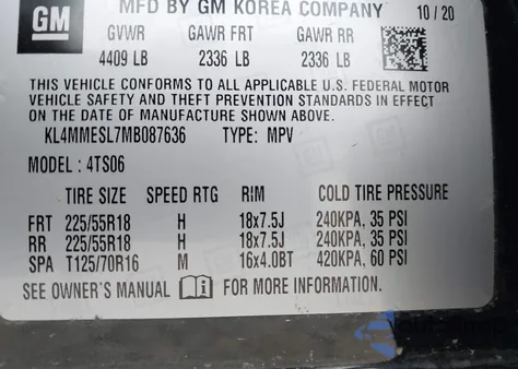 2021 Buick Encore Gx Awd Select из США, поврежденный, VIN KL4MMESL7MB087636